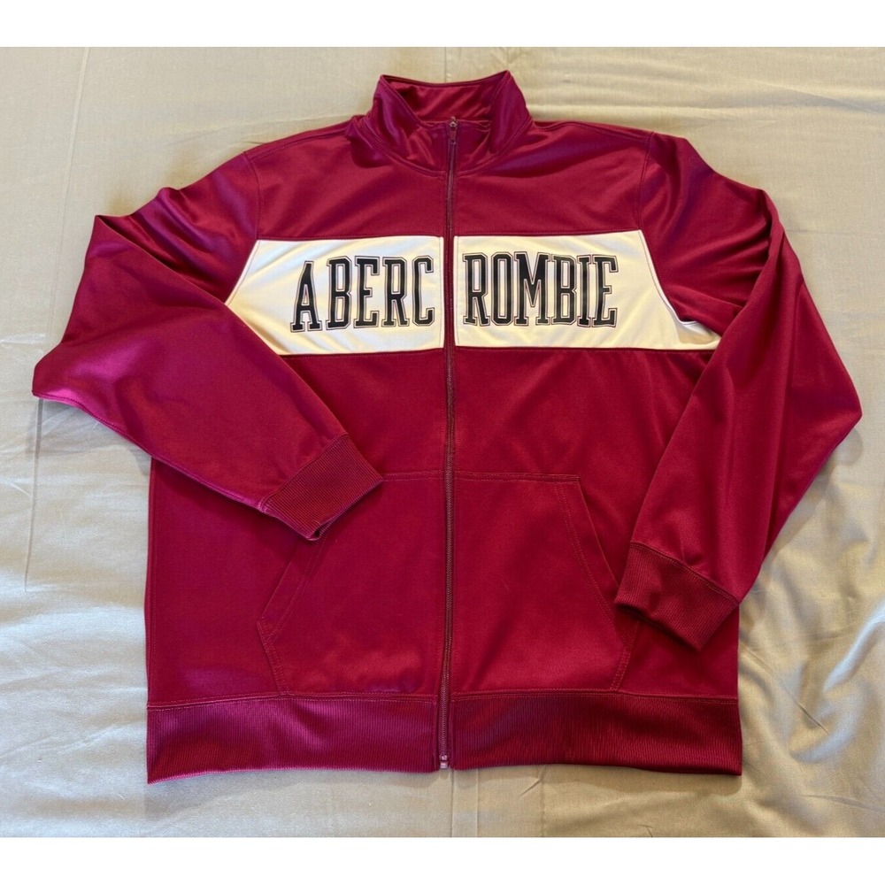 Abercrombie & Fitch Jacket‎ Large Men's Track Zip Up Spell Out maroon.Vintage